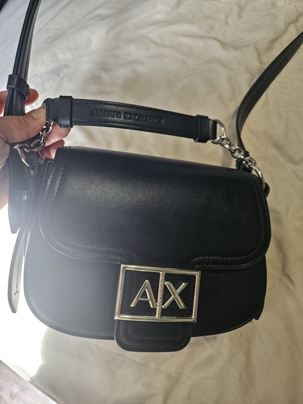 Armani Exchange Black Leather AX Logo Crossbody